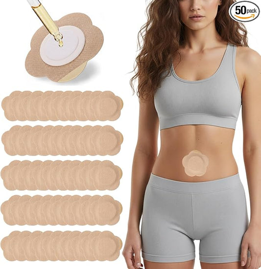 50PCS Castor Oil Patches, 3.15" Large Disposable Castor Oil Pack Wrap for Belly Button, No-Wash Self-Adhesive Oil Patches with Cotton Center Pad, Breathable & Travel-Friendly, Oil Not Included