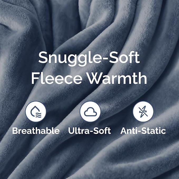 Fleece Blanket Kids Size - Ultra-Soft Flannel Fleece Blanket - Washed Blue | Soft, Warm, Outdoor Picnic Blanket for Camping, Travel, Lightweight, Cozy, Anti-Static, Home Decor Gifts for Men & Women