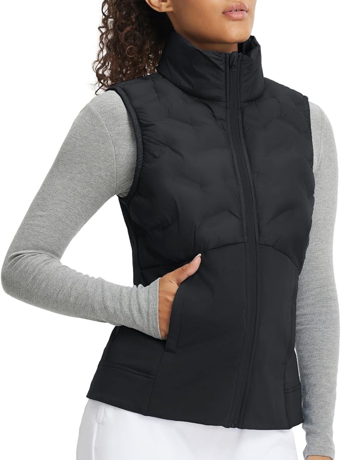 Puffer Vests Womens Lightweight Stand Collar Slim Fit Winter Sleeveless Jacket for Women with Golf Hiking