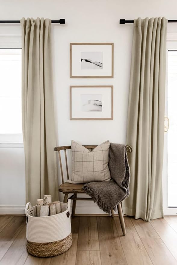 100% Blackout Shield Linen Blackout Curtains for Bedroom 80 Inches Long, Back Tab/Rod Pocket Living Room Drapes, Thermal Insulated Blackout Curtains 2 Panels Set, 50" W x 80" L, Oatmeal