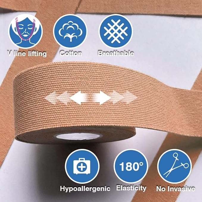Facial Patches - Wrinkle Patches - Wrinkle Tape - Face Lifting Tape - Non-Invasive Wrinkle Remover - Multifunctional High Elasticity Wrinkle Forehead Eyes Face (Beige-2.5cm)
