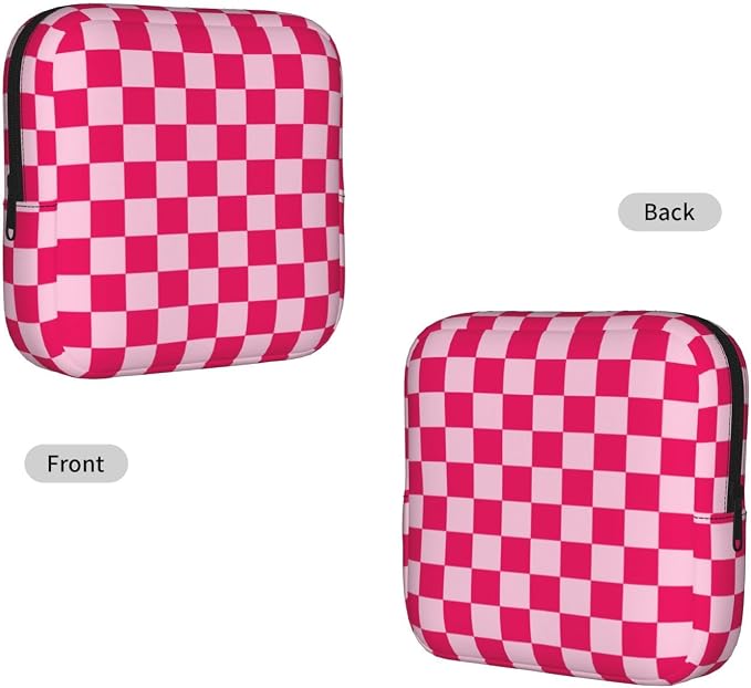 Pink And White Checkered Checker Checkerboard Square Grid Period Bag For Women,Portable Sanitary Napkin Period Pad Pouch For Purse, Small Make Up Bags