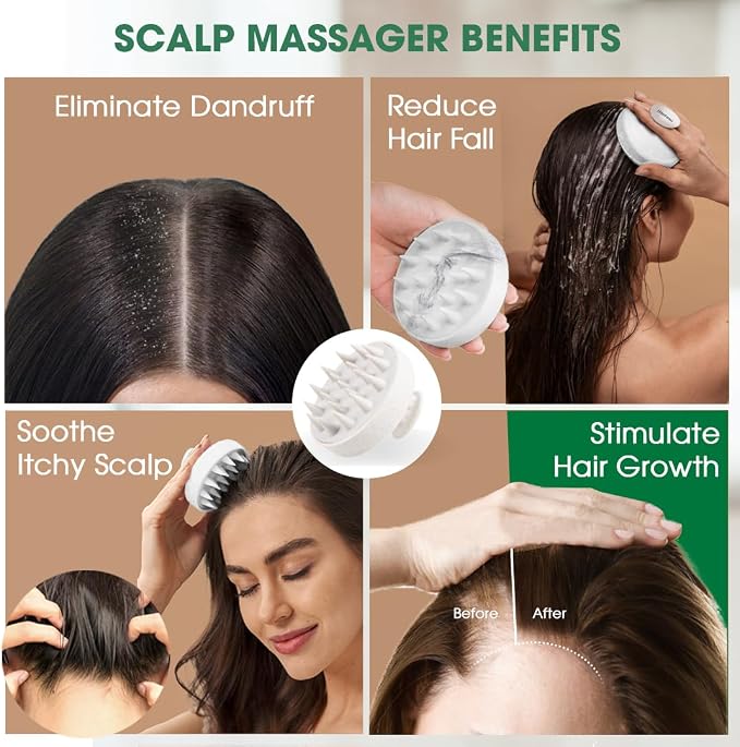 Scalp Massager Brush for Hair Growth – Silicone Scalp Scrubber & Scalp Exfoliator – Manual Scalp Massager Brush for Wet or Dry Use – Hair Massager Scalp Shampoo Brush Tool (Beige)