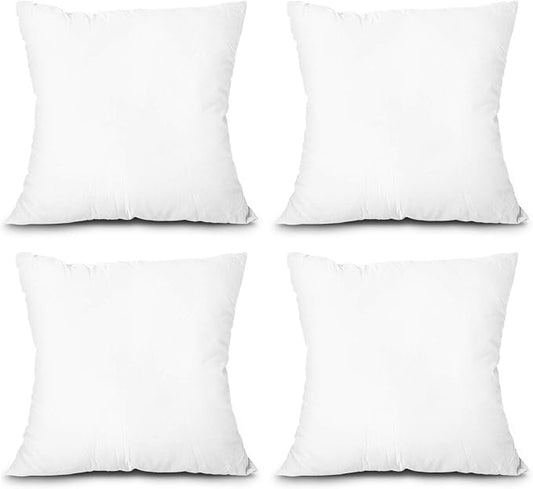 EDOW Throw Pillow Inserts, Set of 4 Lightweight Down Alternative Polyester Pillow, Couch Cushion, Sham Stuffer, Machine Washable. (White, 16x16)