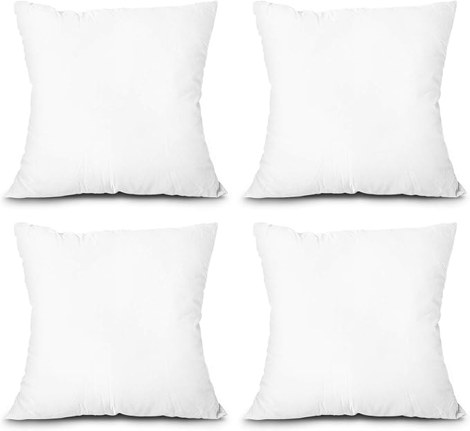 EDOW Throw Pillow Inserts, Set of 4 Lightweight Down Alternative Polyester Pillow, Couch Cushion, Sham Stuffer, Machine Washable. (White, 20x20)