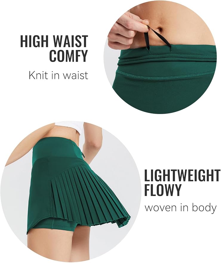 baleaf Tennis Skirt Pleated Golf Skorts with 3 Pockets | 14", Built in Shorts, High Waisted, Anti-slip Strip, Lightweight, for Athletic, Workout, Pickleball, Skorts for Women