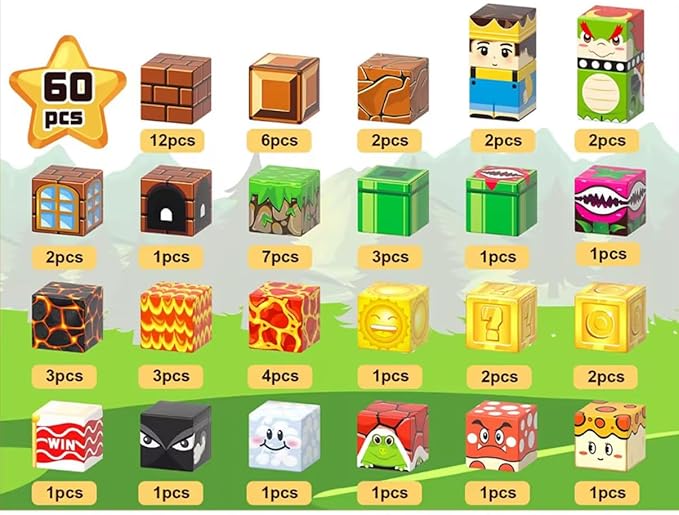 Mini Magnetic Blocks, 60 PCS Magnetic Building Blocks, STEM Educational Building Set Construction Toys for Kids Ages 3+, Building Toys for Toddlers Boys & Girls Birthday Gift