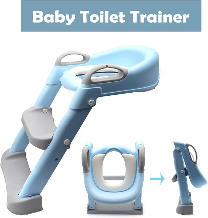 HongK- Classic Potty Training Toilet Ladder Seat With Upgraded Cushion Step Stool Ladder Toilet Chair/Toilet Trainer for Baby Toddler Kids Children In Blue [P/N: ET-BABY002-BLUE STEP-C]