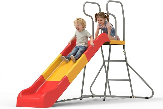 Outdoor Slide for Kids, 6.4FT Freestanding Slide with Climbing Ladder, Heavy-Duty Playground Equipment for Pool, Backyard, Garden & Lawn, for Boys and Girls - Ages 3-10