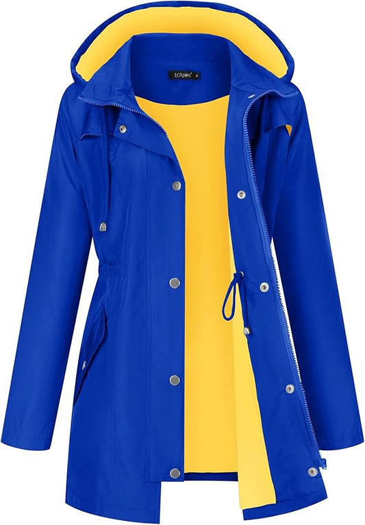 LOMON Women Waterproof Outdoor Hiking Raincoat Women Lined Rain Jacket Lightweight Hooded Jackets Trench Coats