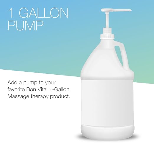 Bon Vital' Pump for 1 Gallon Bottles, Works with Lightweight Massage Lotions, Gels, and Oils, Easily Dispense Massage Product with One Hand for Convenient Use for Massage Therapists