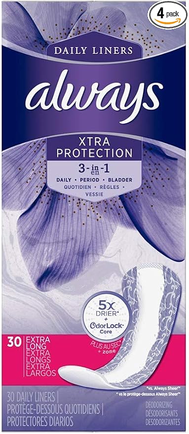 Always discreet Liners for Bladder Leaks Extra Protection 30 ea (Pack of 4)