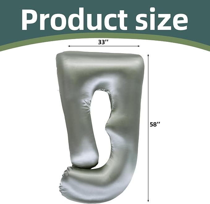 BALAPET Silky Satin Pregnancy Pillow Cover (ONLY Pillowcase), U Shaped Smooth Maternity Pillow Cover with Hidden Zip, Luxurious Soft & Breathable Large Pillow Protector for Side Sleeper,Dark Grey