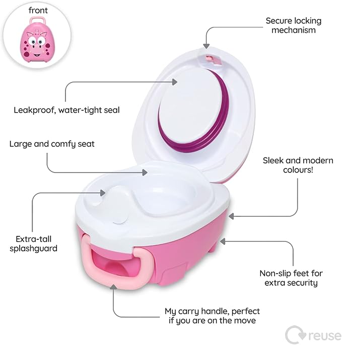 My Carry Potty - Pink Dragon Travel Potty, Award-Winning Portable Toddler Toilet Seat for Kids to Take Everywhere