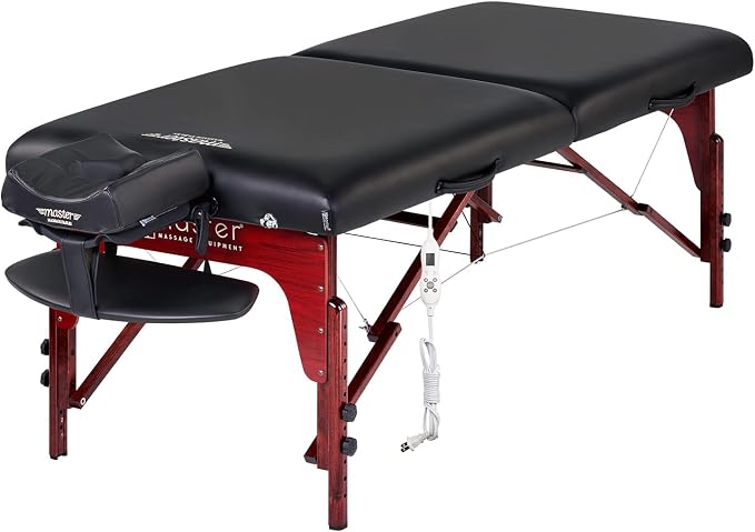 Master Massage 31" Montclair Heated Portable Massage Table with Therma-Top System, Reiki End Panels & Shiatsu Cable Release – Professional Spa Lash Bed – Black