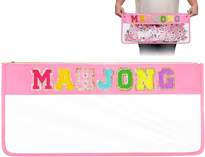 eurovicky Clear Waterproof Mahjong Bag, Empty Mahjong Tile Bag with Zipper Mahjong Case for American Mahjong Set, Case Only (Sweet Pink)