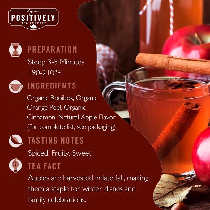 Organic Positively Tea Company, Winter Apple Cider Rooibos Tea Bags, 20 Count