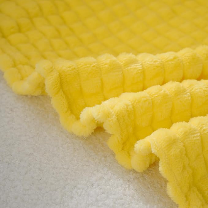 Puncuntex Fleece Throw Blanket Bright Yellow 50"×60"with Square Grid Design | Super Soft Plush Cozy Flannel Throw Blanket Luxury for Couch Sofa Chair