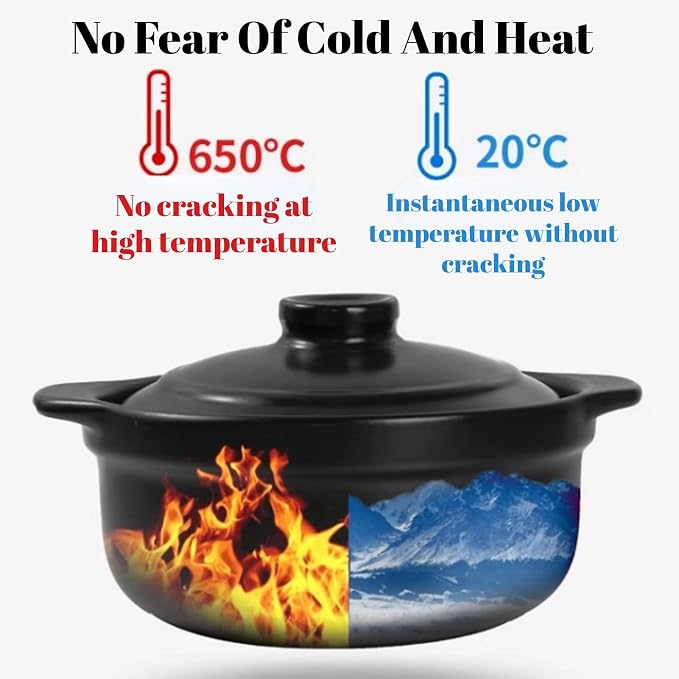Korean Stone Pot, Ceramic Sizzling Hot Pot for Bibimbap Korean Stone Bowl with Lid and Trivet 40 oz Clay Pot for Cooking, Korean Cooking Pot, 1200ml, Black, for 1-2 people