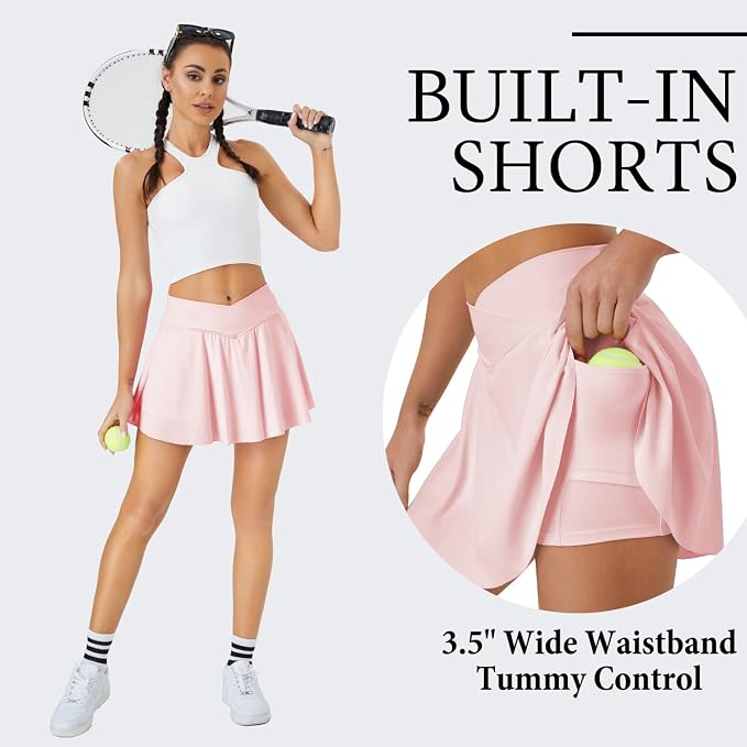 Womens Tennis Skirt Crossover High Waisted Skort with Pockets Shorts | Athletic Skirts for Golf Running Workout Pickleball, Aesthetic Activewear, Sporty Athleisure Style