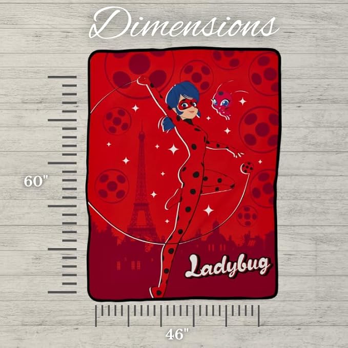 Miraculous: Tales of Ladybug and Cat Noir Kids Bedding Super Soft Micro Raschel Throw, 46 in x 60 in, (Officially Licensed Product) by Franco