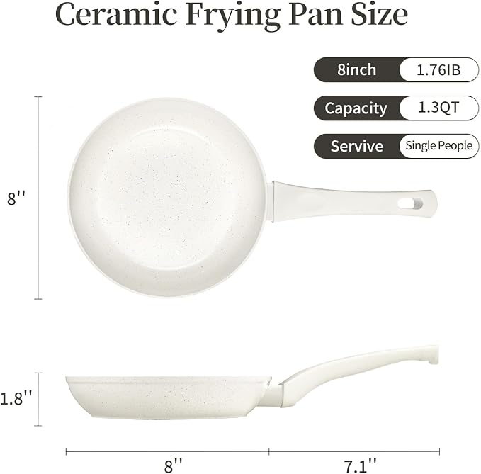 Innerwell 8-Inch Nonstick Frying Pan Small Egg Pan Skillet | Even Heating All Stove Compatible, PFOA PFOS Free, Granite Stone Cookware Skillet, Healthy and Non Toxic,White