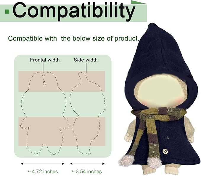 Navy Blue Wizard Robe for Labubu Dolls, Hooded Dress with Scarf Outfit for Popmart Figures, British Style Clothes for labubu Costume. Halloween Clothes for popmart Blind Box.