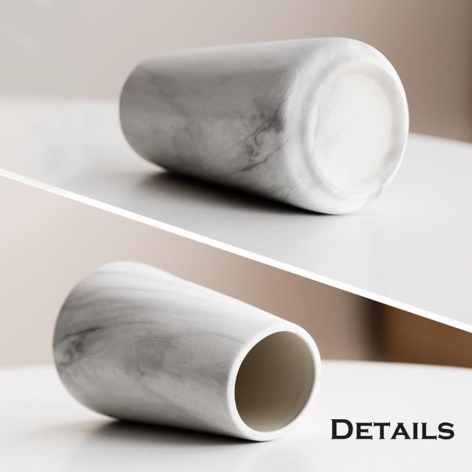Simple Boho Ceramic Flower Vase for Home Decor (Marble White,Small) | 6'' Modern Farmhouse Vase for Flower Plant Pampas Grass, Fit for Table Shelf Centerpieces, Living Room Kitchen Wedding Gift