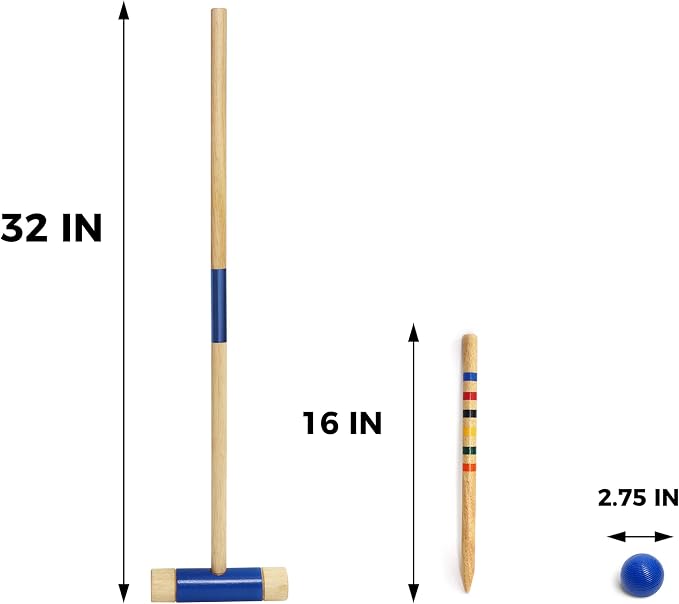 SPORT BEATS Six Player Croquet Set Solid RubberWood 32 Inch Mallets with Carry Case, Six Balls, Nine Wickets, 2 Stakes for Backyard Outdoor Games