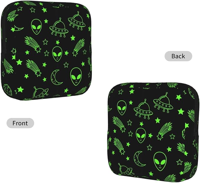 Reusable Menstrual Cup Pouch Green Alien Moon Planet Black, Compact Polyester Period Bag, Multifunctional Storage Organizer for Purse and Travel