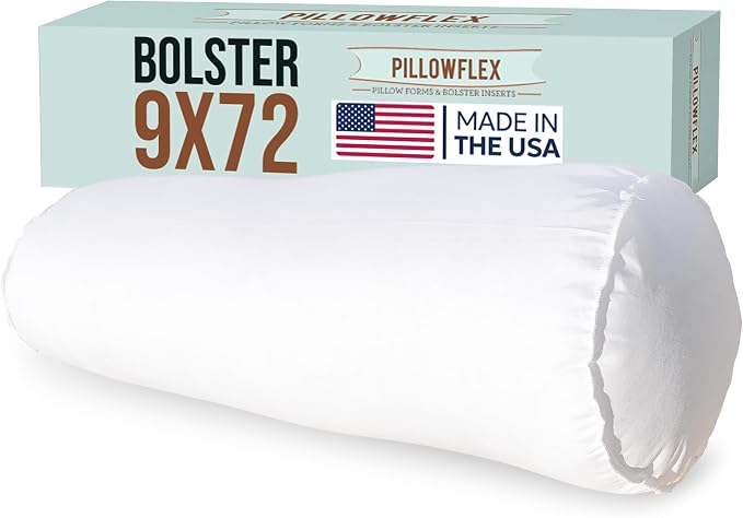 Pillowflex Bolster Pillow (9x72) - Round Roll Pillow Bolster Insert, Plush Polyester-Filled Insert for Decorative Shams, Odorless, Lint and Dust-Free Polyester Filling, No Lumps - (White)