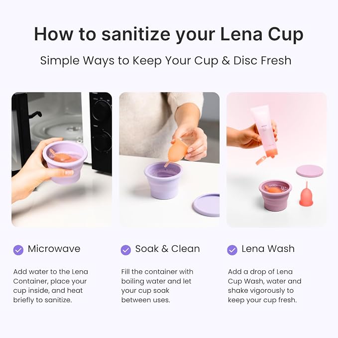 Lena Original Cup Purple Large + Cleaning Container – Complete Period Care Bundle for Heavy to Super Heavy Flow