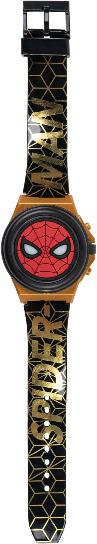 Marvel Spider-Man Kids' LCD Watch – Light-Up Flip Top Design with Glowing Eye Cover, Gold-Tone Accents, and Adjustable Silicone Strap – Durable and Fun for Ages 5+