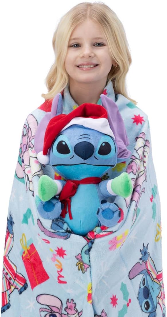Northwest Character Hugger Pillow & Silk Touch Throw Blanket Set, 40" x 50", Lilo & Stitch Holiday Jammies