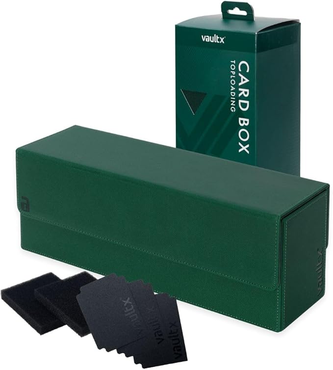 Vault X Card Storage Box, Exo-Tec Material, Detachable Magnetic Lid, with Dividers & Foam Fillers, for Trading Cards (Green)