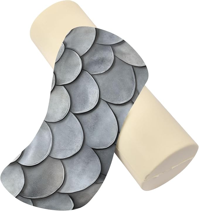 Grey Fish Scale Neck Roll Pillow Bolster Round Health Memory Foam Long Cervical Cylinder Pillows with Removable Washable Cover for Body Bed Legs Back Yoga
