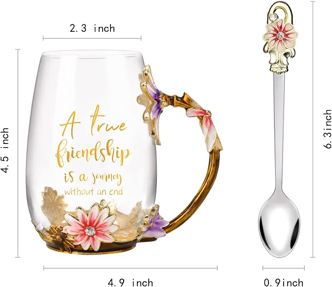 OEAGO Friendship Gifts for Women Best Tea Cup Friend Gifts for Women Flower Coffee Mug Christmas Birthday Gifts for Female Coworker