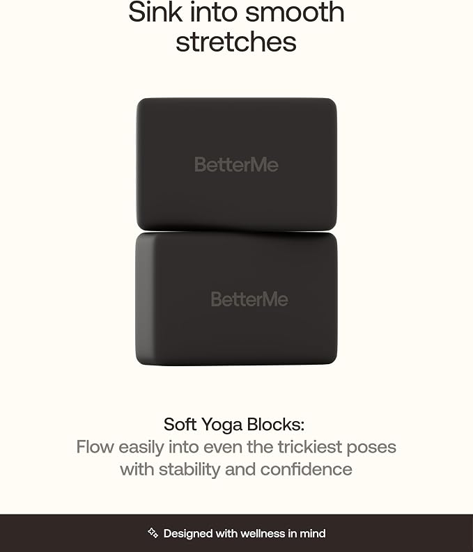 BetterMe Yoga Blocks Set of 2 – High Density Foam Yoga Blocks for Stretching, Pilates & Workouts – Lightweight Non-Slip Exercise Blocks for Flexibility & Balance