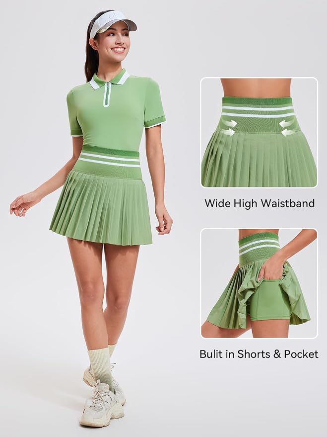 Tennis Skirt Sets for Women Zipper Color Block High Waisted Golf Polo Two Piece Skirt Set Women 2 Piece Outfits