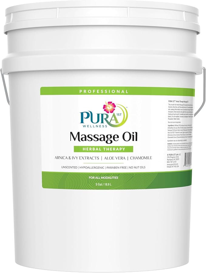 Herbal Therapy 5 Gallon Massage Oil, Aloe Vera, Professional, Massage Therapy, Deep Tissue, Unscented, Hypoallergenic, Natural Ingredients, Skin Hydrating, Moisturizing, Muscle Relief