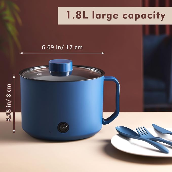 2 Pcs 1.5l Electric Ramen Cooker Hot Pot Electric Dual Power Noodle Cooker, Boil Dry Protection, Nonstick, Multifunctional Lazy Pot for Cooking Pasta, Noodles, Egg, Dorm Home Travel 7x3.15"