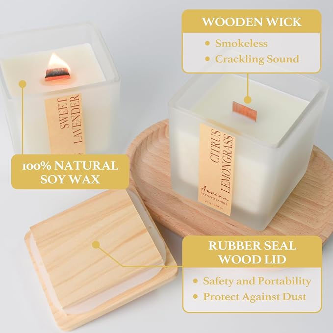 Scented Candle, 7.04 oz Citrus & Lemongrass Aromatherapy Candle, Natural Soy Wax with Wooden Wick, Candles for Home, 45 Hours Burn Time, Scented Jar Candle Gifts