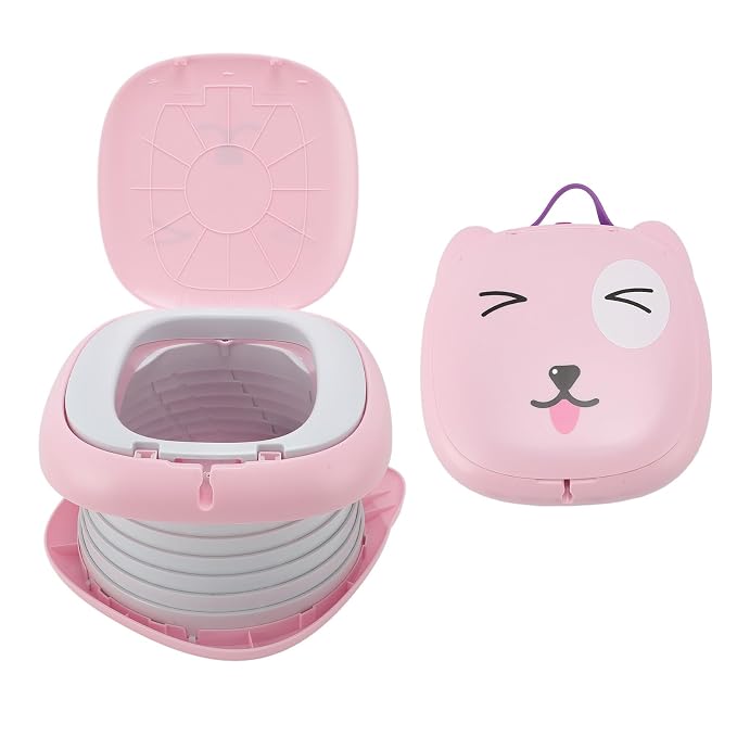 Children Toilet, Training Toilet for Kids, Foldable Potty with Storage Bag, Foldable Potty Training Toilet for Car Driving Camping Travel (Pink)