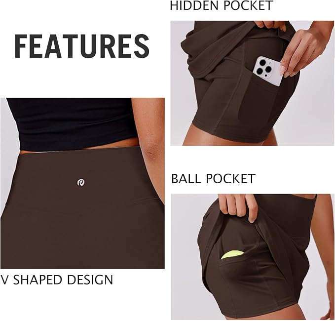PINSPARK 14" Womens Tennis Skirt High Waisted Golf Skort with 2 Pockets | Built-in Shorts, A Line, Tummy Control, Stretchy, Casual, Mini, Workout, Pickleball, Running, Skort for Woman