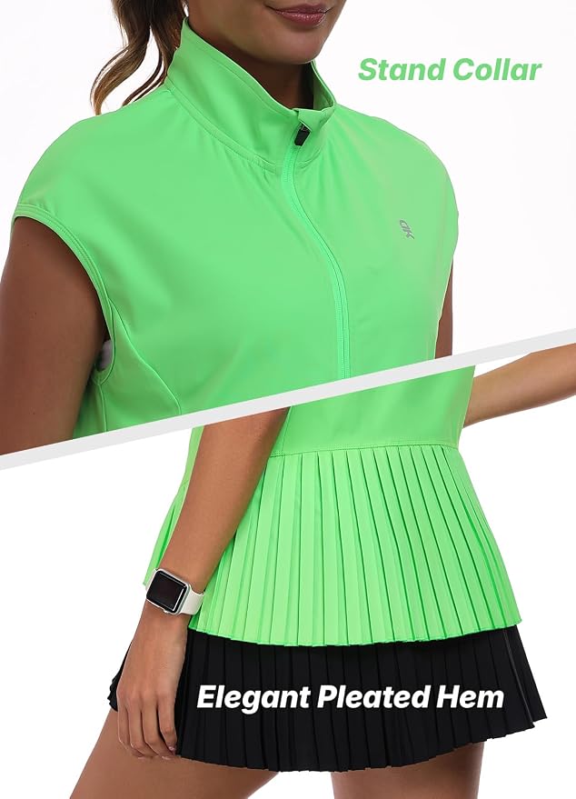Little Donkey Andy Women's Golf Vest Outerwear | Pleated Hem Sleeveless Athletic Jacket for Running Yoga Tennis