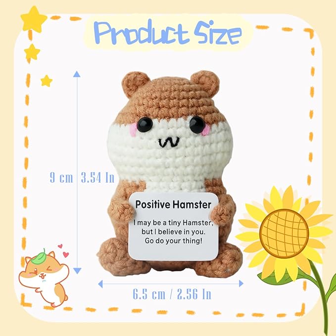 Hamster Gifts, Crochet Positive Support Hamster – Handmade Emotional Cheer Support Funny Gifts for Friend Coworker Birthday Christmas Stocking Stuffer White Elephant Under 10 Dollars