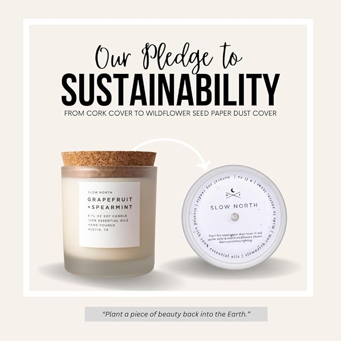 Slow North Grapefruit + Spearmint - Essential Oils and Pure Soy Wax Candle in a Reusable Frosted Glass Jar - Scented Candle Hand-Poured in the USA (8 oz)