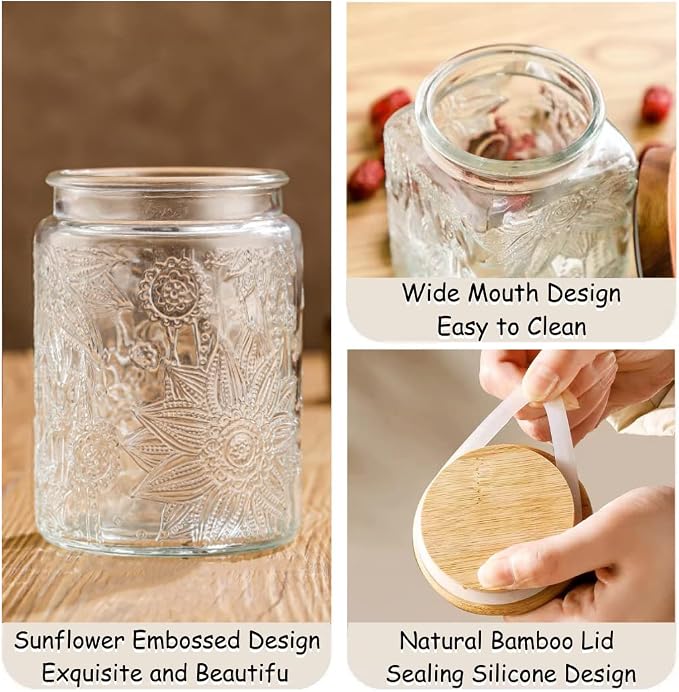 Square Glass Jar with Lid, 25.3oz Vintage Coffee Canister | Glass Food Storage Container for Ground Coffee, Tea, Sugar, Candy, Decorative Glass Jar, Cute Jar