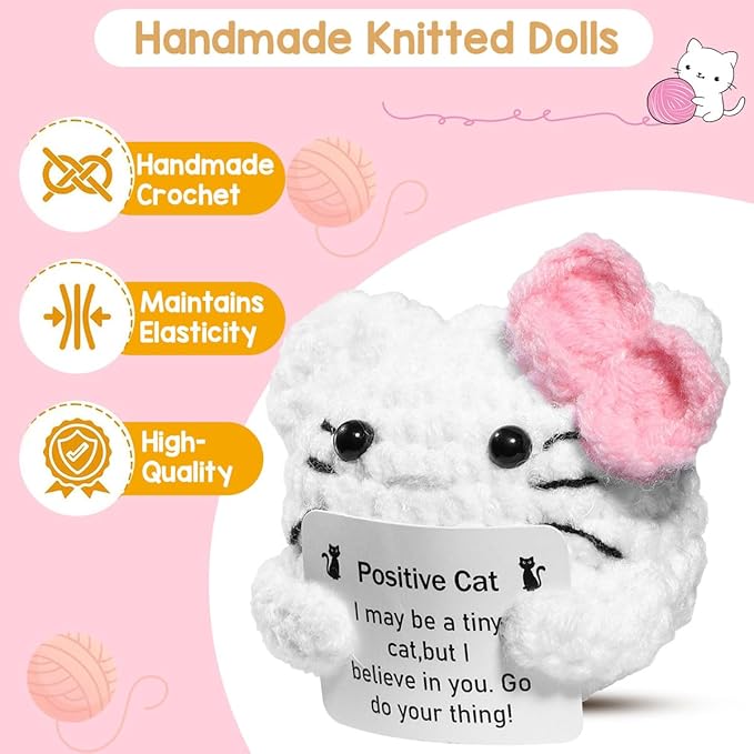 AICase Easter Basket Stuffers Decor Kitty Stuff Inspirational Crochet Positive Cat Kawaii Handmade Emotional Support Nuggets Cheer Funny Crochet Animals Kitty Gifts for Women Girls Birthday Daughter