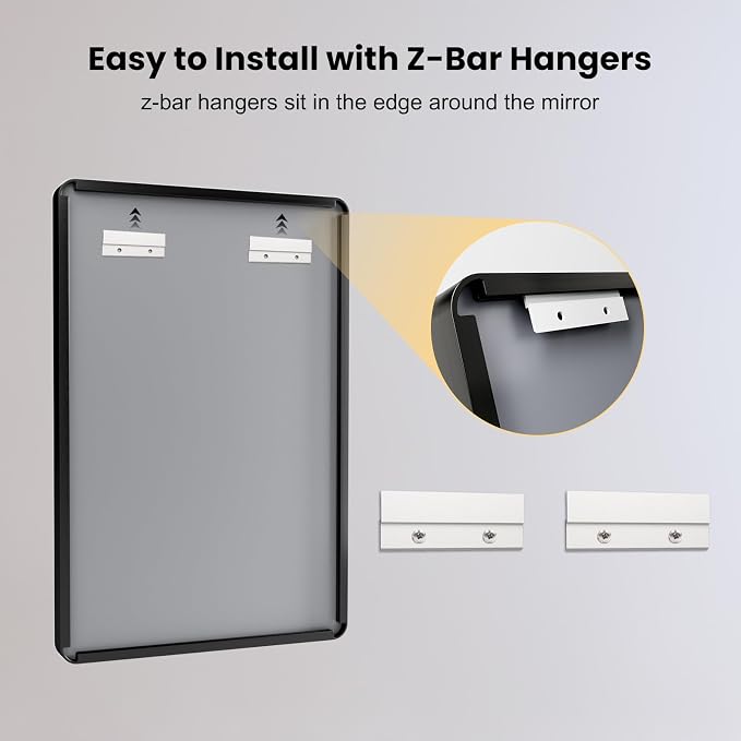 LOAAO 24X32 Inch Black Metal Framed Bathroom Mirror | Matte Black, Rounded Rectangle, Anti-Rust, Hangs Horizontally or Vertically